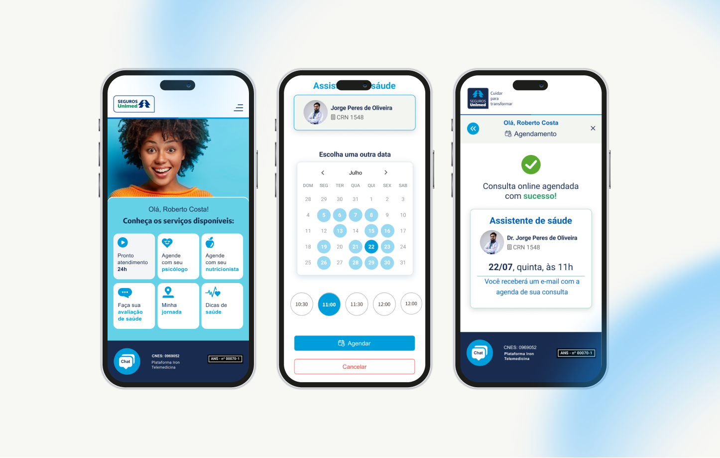 Unimed Seguros appointment scheduling flow from symptom to confirmation